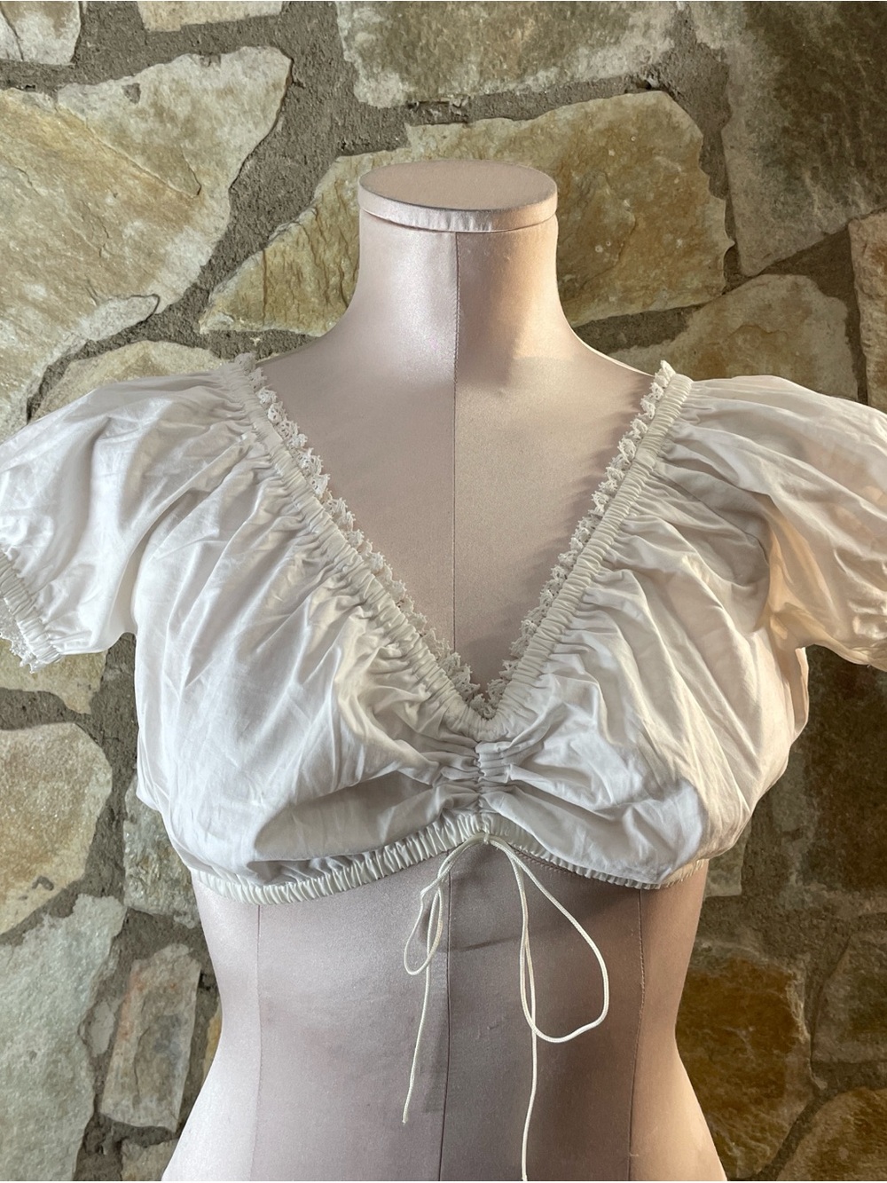 White Women's Drawstring V-Neck Crop Top